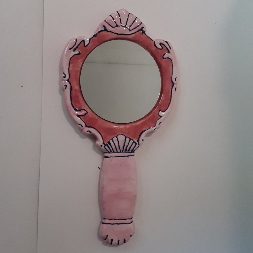 Hand Painted Pink Ceramic Magic Hand Mirror